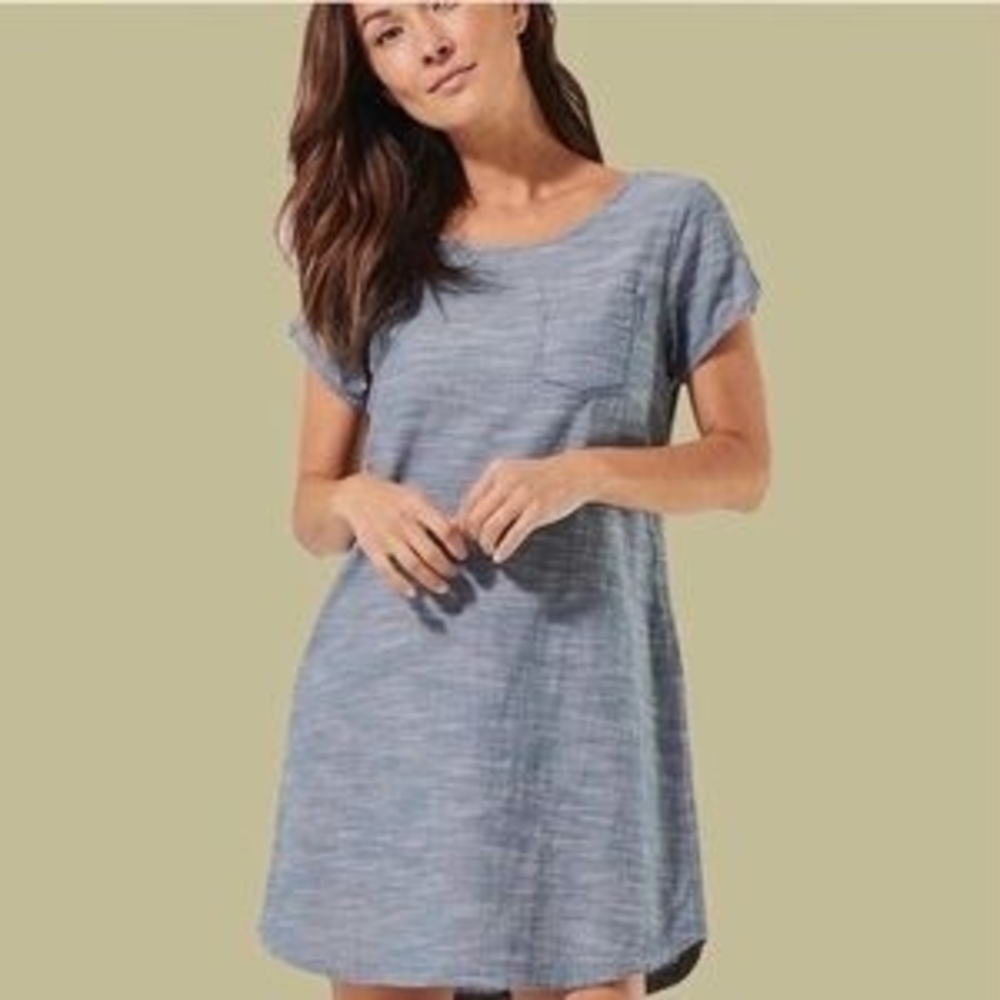 Pact Blue Casual Mini Dress with Cuffed Sleeves